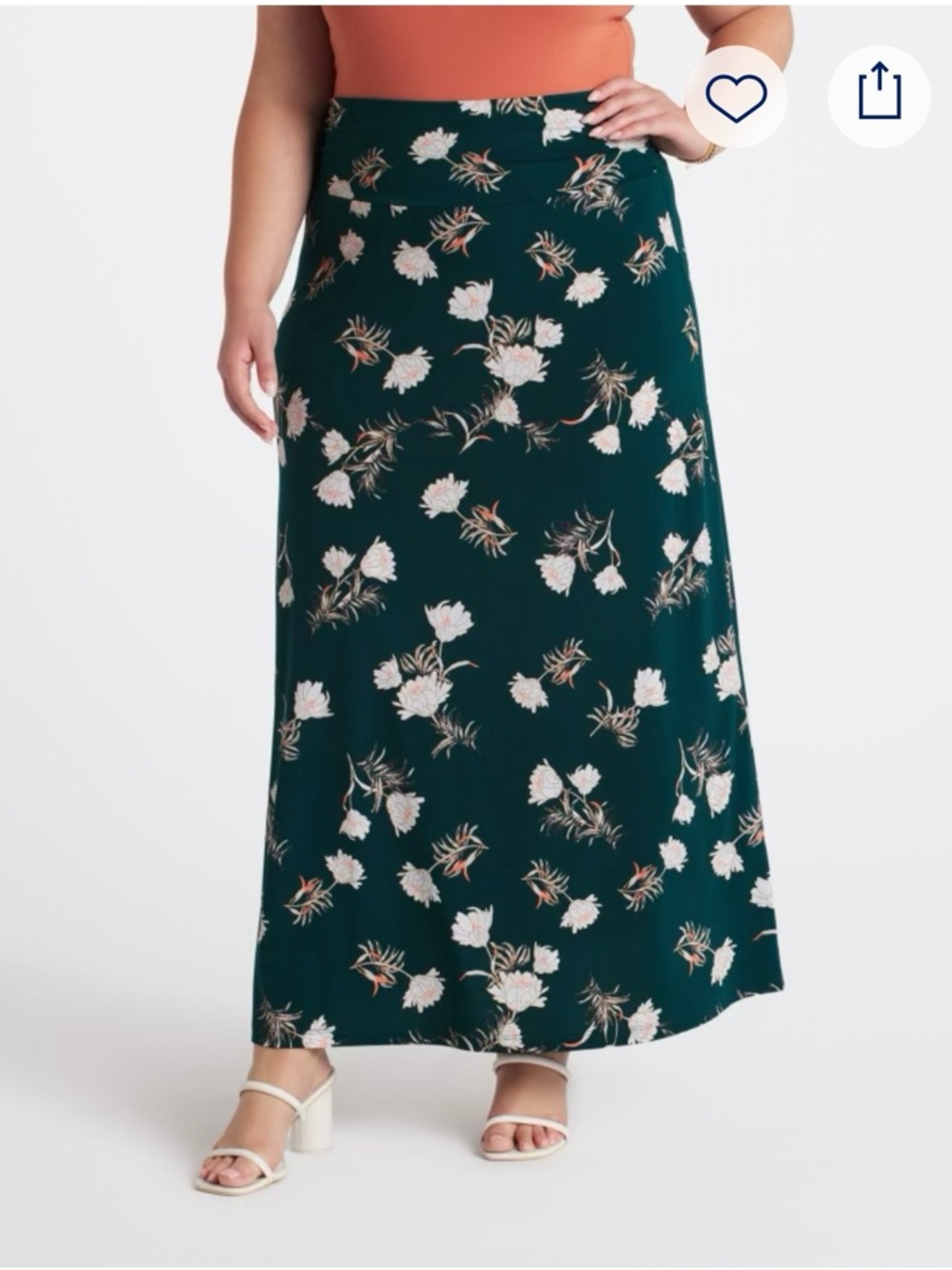 Floral Maxi Skirt in Teal with White Blooms